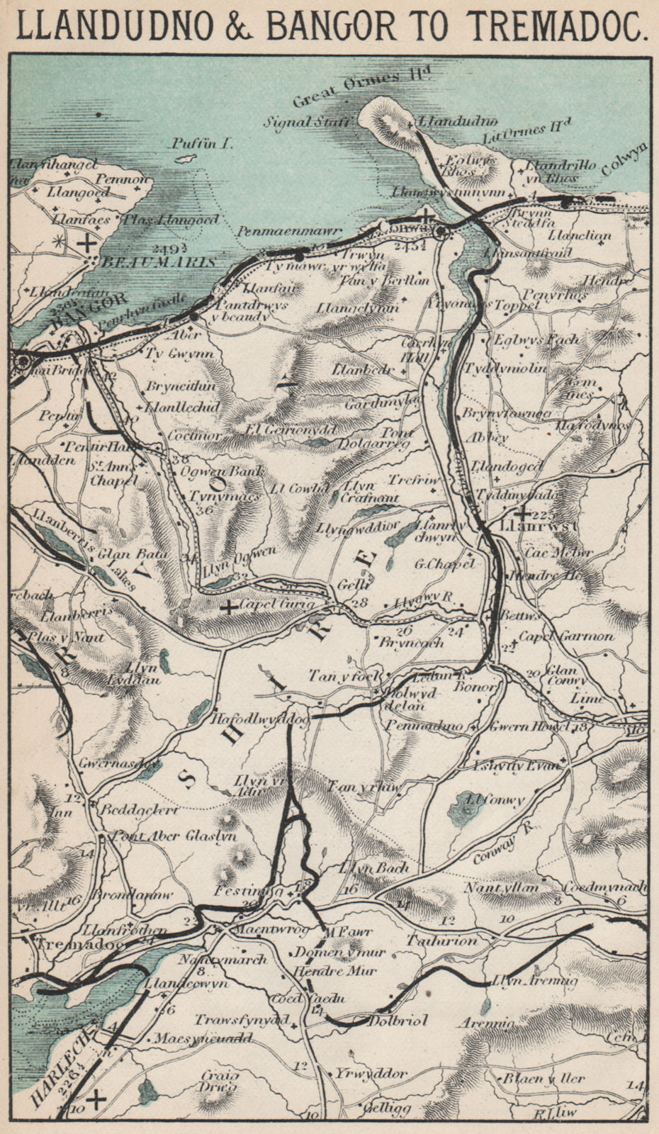 SNOWDONIA Llandudno Bangor Tremadoc. Railways. North Wales. WARD LOCK 1893 map